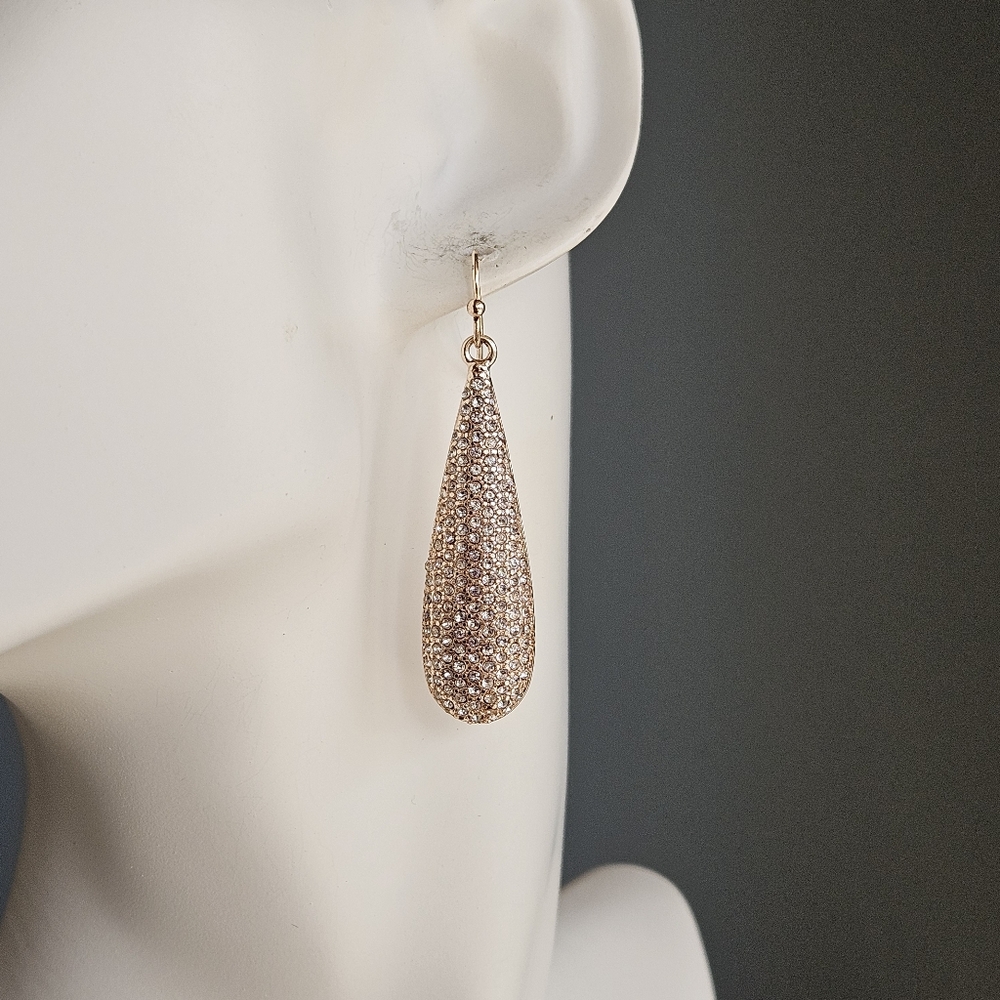 Anne Klein Sparkly Earrings Clear Rhinestone Paved Long Drop Dangle - Picture 5 of 8